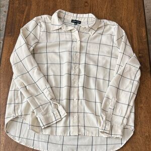 Women’s Casual Cream and Black Grid Button Down Shirt